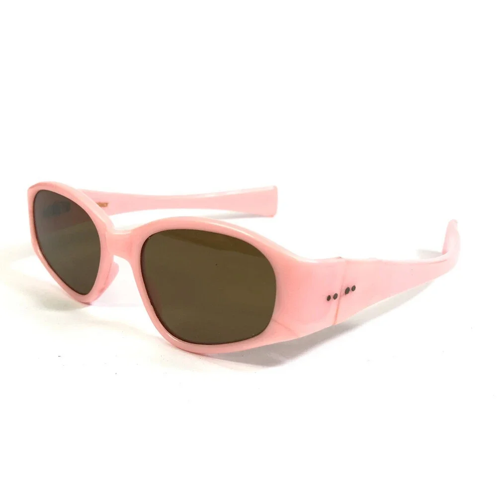 Vintage Sunglasses Baby Pink Oval Frames with Dark Brown Glass Lenses 57-19-125